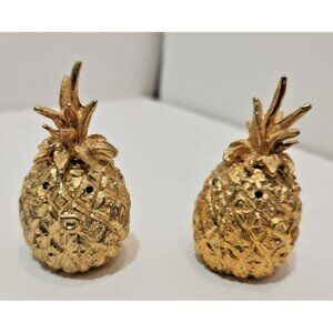 Vintage Brass Pineapple Salt & Pepper Shakers Gold Tone Top Unscrews to Fill